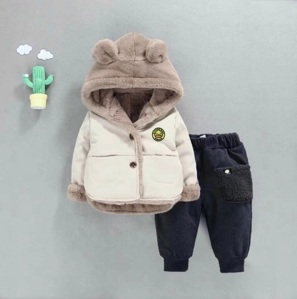 Baby cotton clothes 2022 winter new boys' clothing thickened cotton clothes children's baby warm plus velvet suit jacket tide