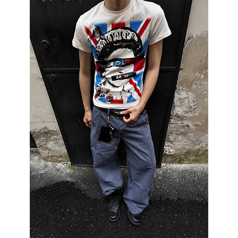 Dp Ahoilcc American Retro Street Punk Rock Band Print Short-Sleeve Slim-Fit T-Shirt for Men and Women Trendy