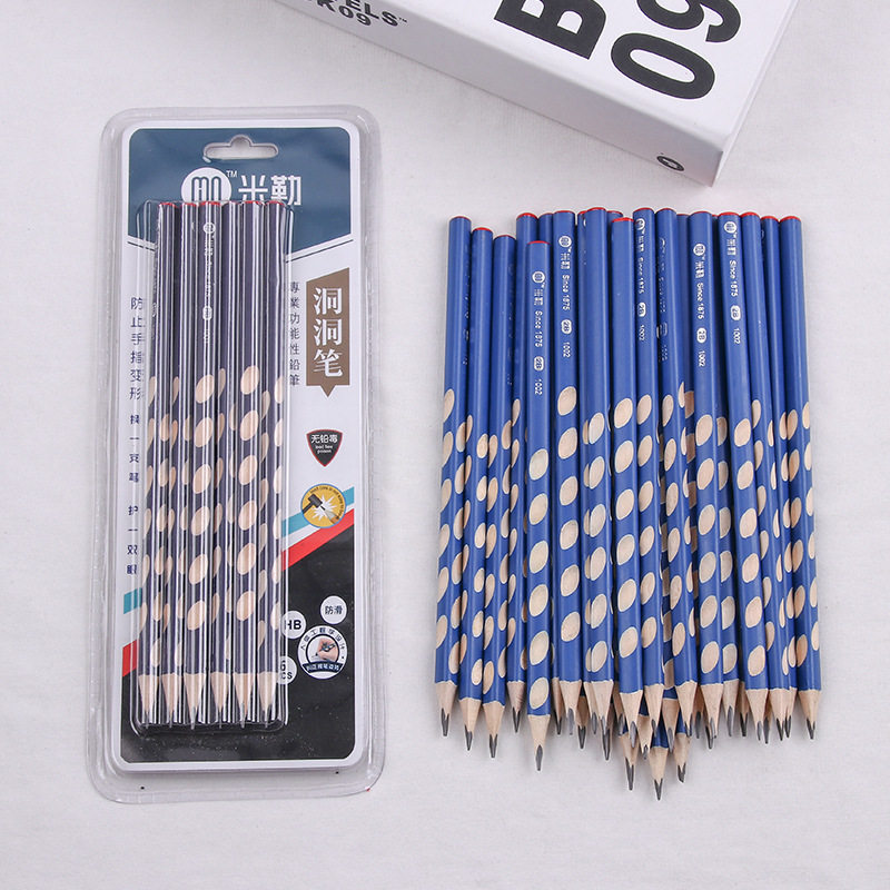 Miller hole hole pencil triangle exam 2BHB children's primary school students practice correction grip fine environmental protection painted pencil