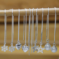 999 pure silver ear female stream earrings short - long ear chain Korean wind fashion anti - allergic ear nails