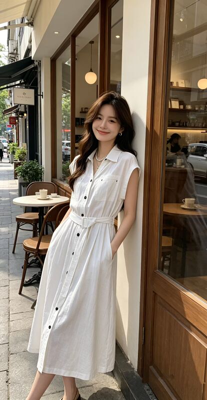 6685 New Summer Style Lapel Sleeveless Mid-Length Dress, m Bust Size 102, Length 120