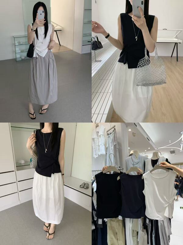 10656 New Summer Style Round Neck High-Elastic Casual Vest Top, Bust 96, Length 57