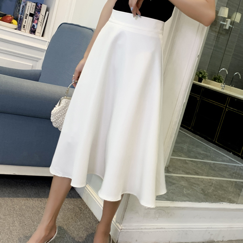White Midi Skirt for Women, Summer Anti-See-Through Lining Skirt, Drapey A-Line Skirt, High-Waisted Slimming Over-The-Knee Umbrella Skirt, Trendy White Midi Skirt for Women, Summer Anti-See-Through Lining Skirt, Drapey A-Line Skirt, High-Waisted Slimming Over-The-Knee Umbrella Skirt, Trendy