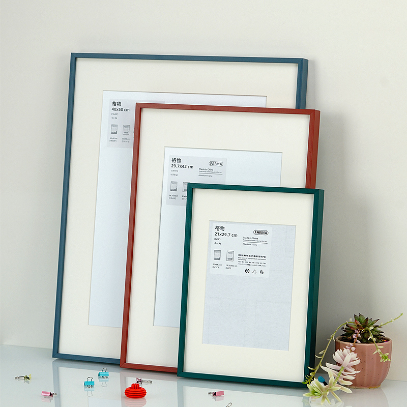 Colorful Narrow Frame Red Dark Green Morandi Watercolor 4K8K Children's Picture Frame Wall Hanging Cardboard Mounting Frame