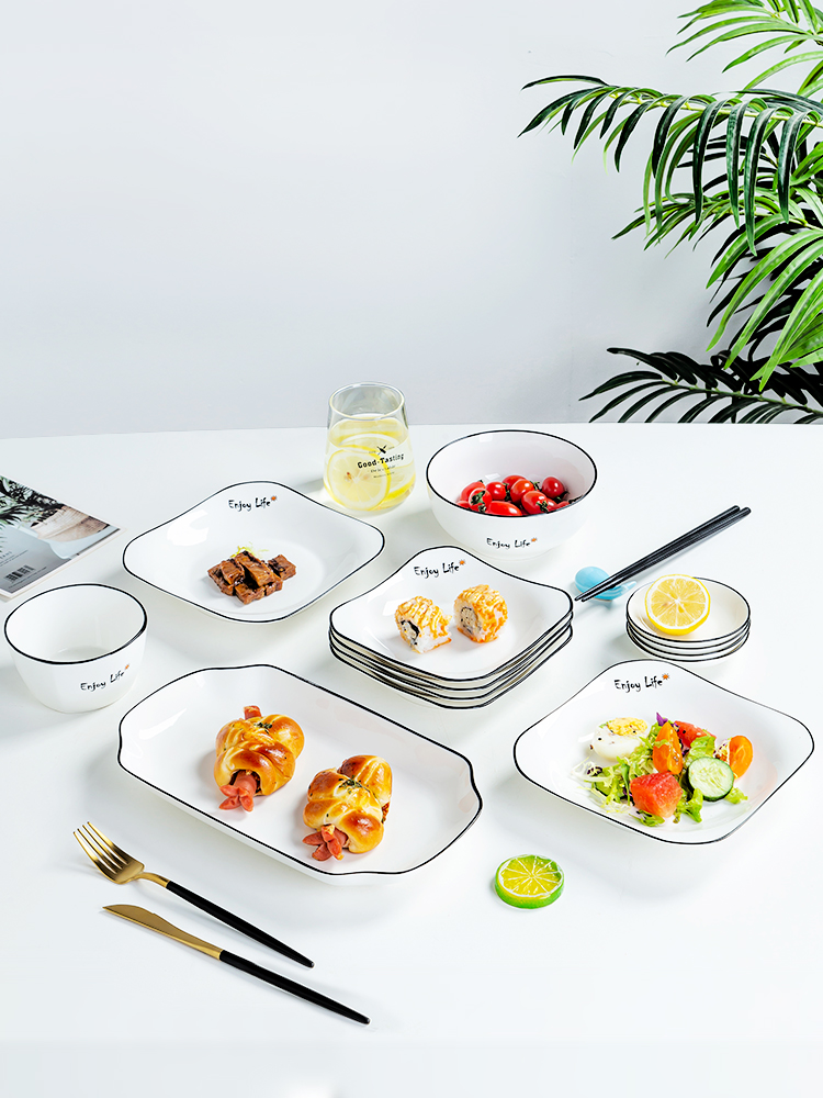 Dish set Household Nordic chopsticks set Simple ceramic tableware Net red ins wind plate plate Japanese style