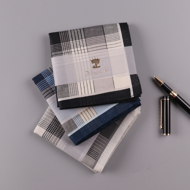 To Ji Peiru Men's Handkerchief Pure Cotton Absorbent Sweat Handkerchief Classic Plaid Soft Comfortable Hand Towel Striped Square Square