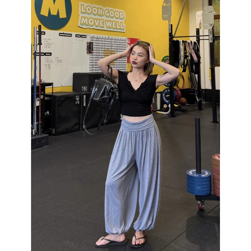 Kingbookhappy · Ajin High-Waisted Lantern Pants with Folded Waistband, Lyocell Soft and Cool Long Pants