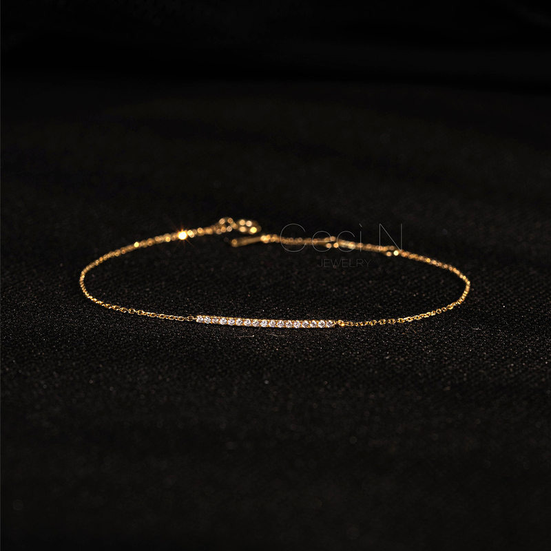 18K Gold Ultra-Thin Diamond Bracelet for Women, Natural Real Diamond Row, Unique and Beautiful, Korean Style Stackable Jewelry