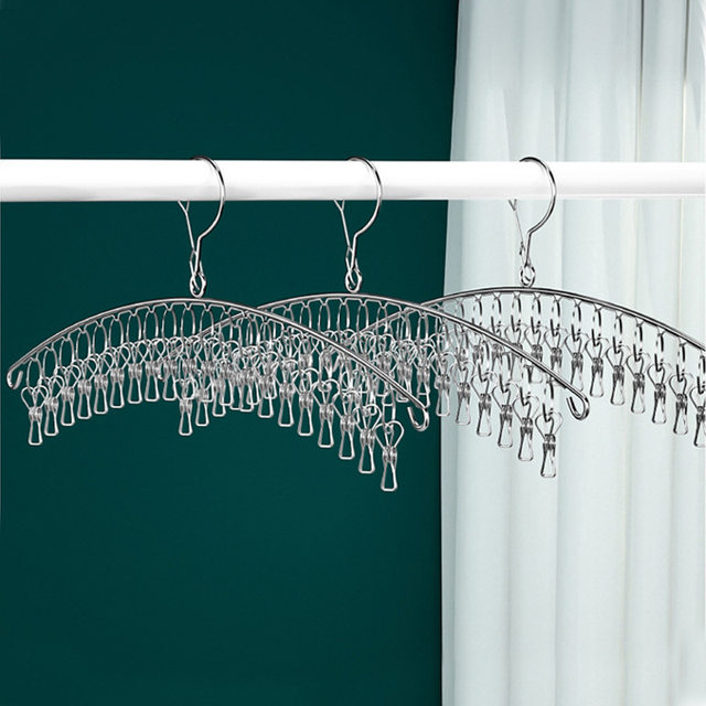 ຕູ້ອົບແຫ້ງເຄື່ອງນຸ່ງສຳລັບເຮືອນລະບຽງ windproof stainless steel multi-clip socks drying artifact underwear clip to prevent hanging clothes