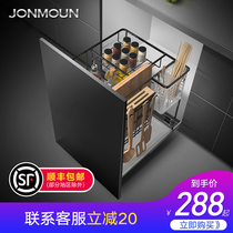 German black cabinet pull basket kitchen stainless steel storage dish rack Double seasoning seasoning bowl basket open door type