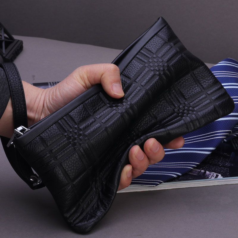 Hand Bag Men's Hands With Bag Hand Grip Bag Clip Letter Enveloping Genuine Leather Head Layer Cow Leather Soft Leather Business Casual Small Hand Machine Bag