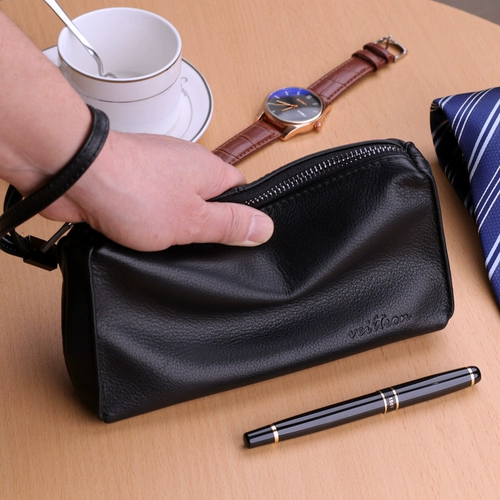 Кожаная маленькая сумка клатч, бумажник, вместительная и большая трендовая барсетка, воловья кожа