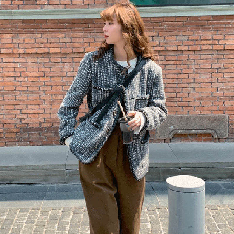 Tweed casual Xiaoxiang ladies wind jacket women's autumn and winter retro Hong Kong style all-match Korean loose top