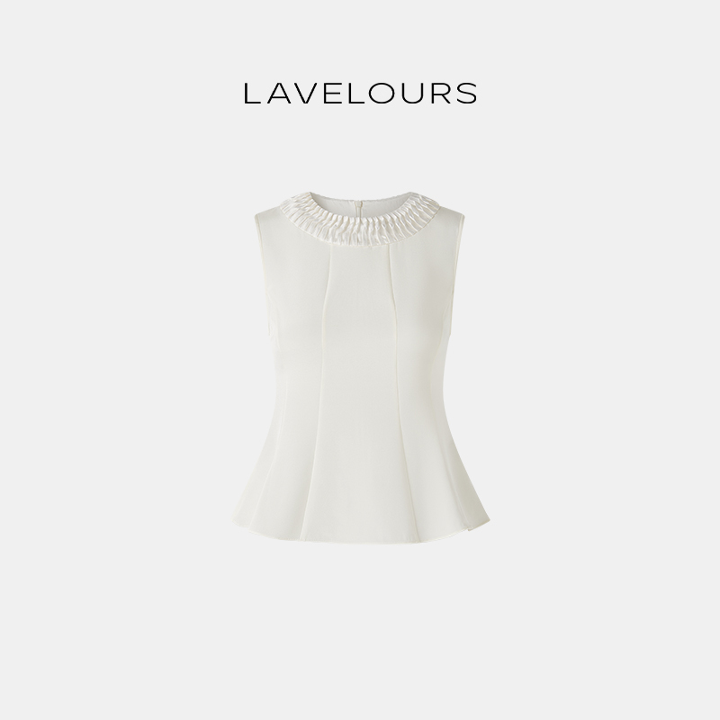 Lavelours French-Style Waist-Cinching Sleeveless Top for Women, White Thin Breathable Silk Niche Design Round-Neck Shirt Lavelours French-Style Waist-Cinching Sleeveless Top for Women, White Thin Breathable Silk Niche Design Round-Neck Shirt