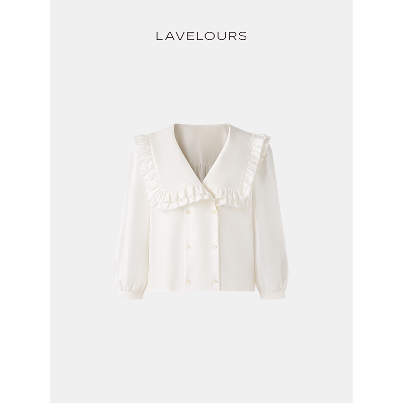 Lavelours New Fashion Silk Large Lapel Three-Quarter Sleeve Short Shirt Loose Mulberry Silk Top