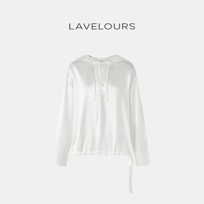 Lavelours 6A Grade Mulberry Silk Satin Hooded Half-Open Placket Top Lavelours 6A Grade Mulberry Silk Satin Hooded Half-Open Placket Top