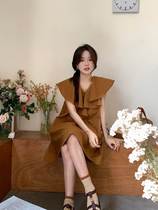 Gentle first love early summer shirt dress with lotus leaf edge design feeling small A cover shoulder sleeve loose white French style dress