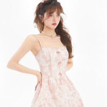 Design Sense Campus Butterfly Junction Square Collar Harness with dress Skirt Woman small crowdprinted sleeveless Canopy Umbrella Skirt