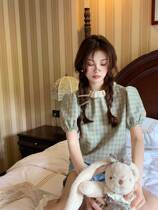 Advanced Sensation Sweet Beauty New Products Fashion 100 Hitch Blue Grit Short Sleeve Blouse Blouse Women Summer style Dont make a stunning blouse