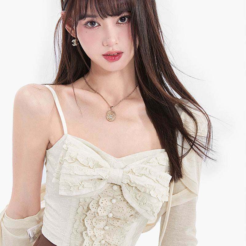 Pure desire ethos Jacquard Short harness Vest Woman Retro small crowdsourced design Feeling Butterfly Knot Outfitting