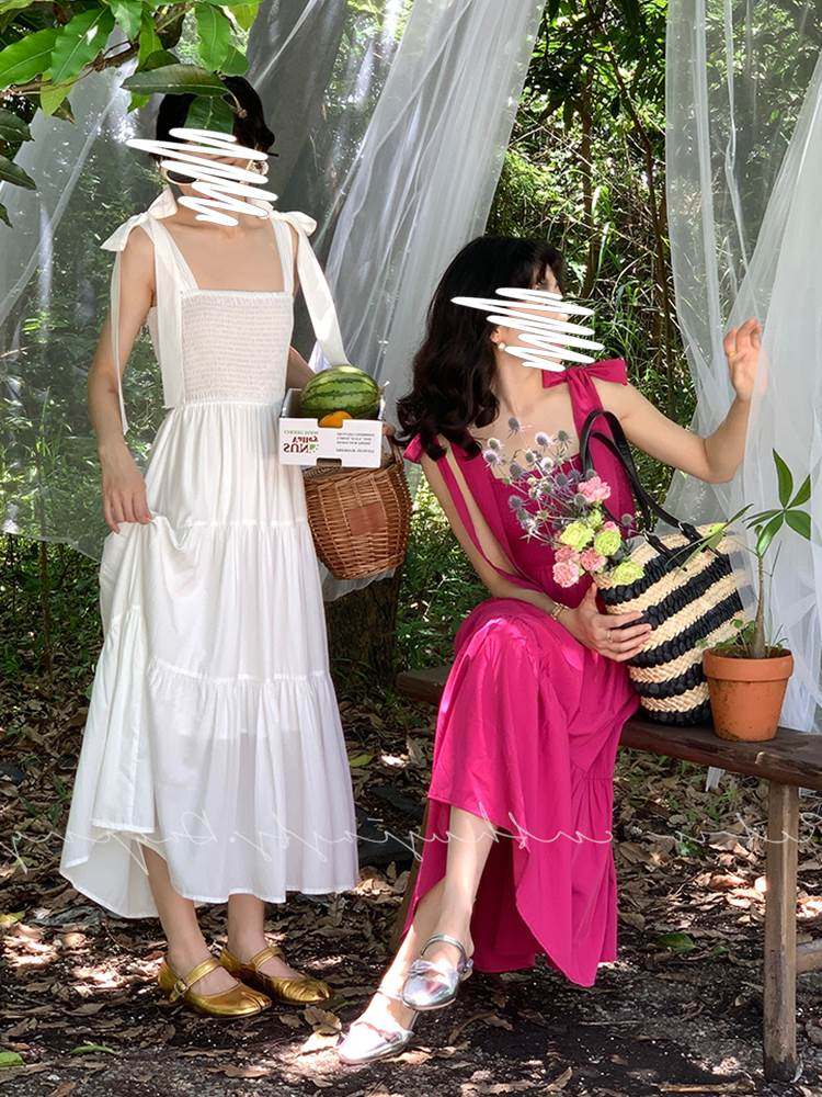 Great sunny retro small crowdsourced design feel sleeveless dress with waist strap expats with white fire dragon fruit skirt child Xu