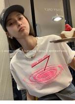 2022 Spring Summer New Universe Small Pink T-shirt Short Sleeve Round Collar Trendy 100 Hitch Slim Fit Blouse Woman