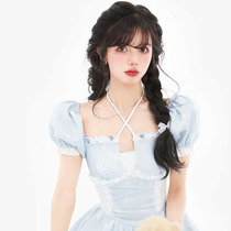 Teenage Girl Sensation Slim Hung Neck Style Jacquard dress for first love Retro foam cuff v collar Waistcoat Princess Dresses