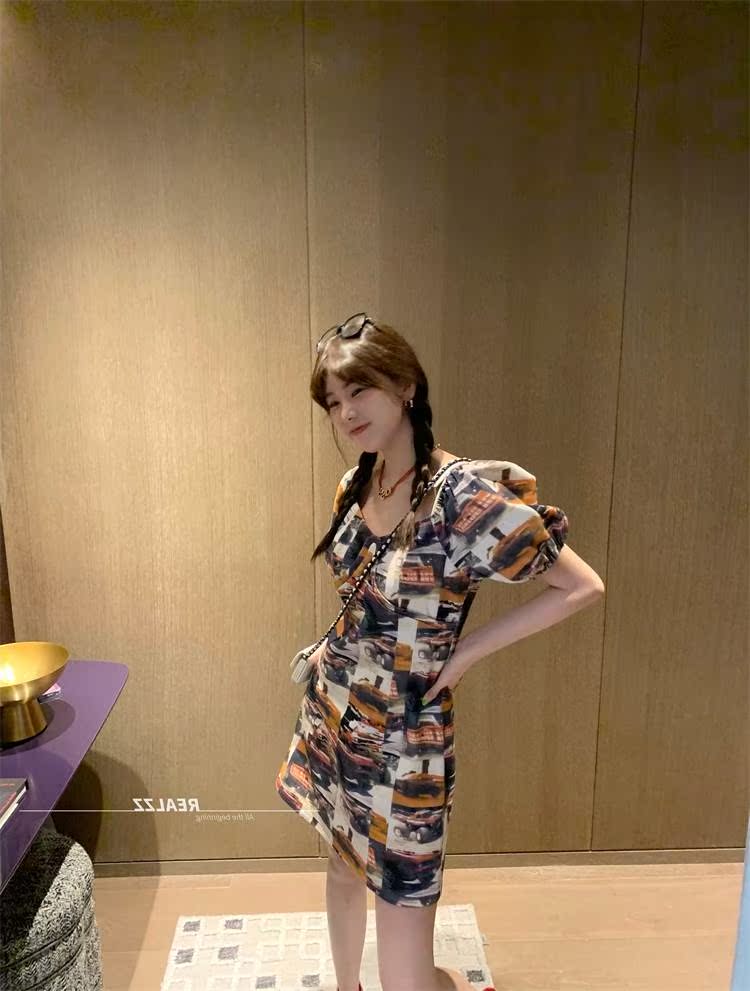 Dime 2022 Korean version of trendy Cool Girl Comeback Locomotive Poster THIN AND SHORT JEAN OCEAN DRESS