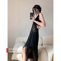 Summer dress pendulum streaming Su Design elegant Morden for unforgettable black sleeveless one-piece dress 2022 new