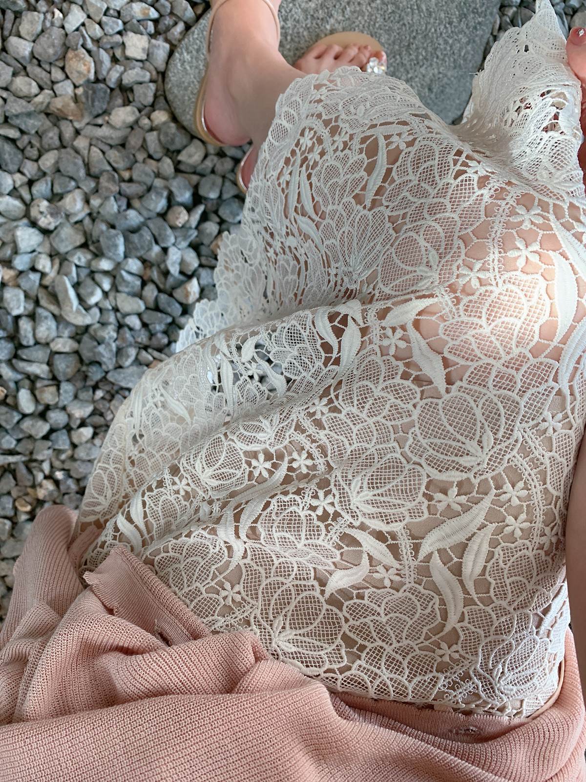 Sexy White Lace Half Body Dress 2022 Summer New Gentleness Wind 100 Lap High Waist Mid-Pack Hip Skirt Nicely