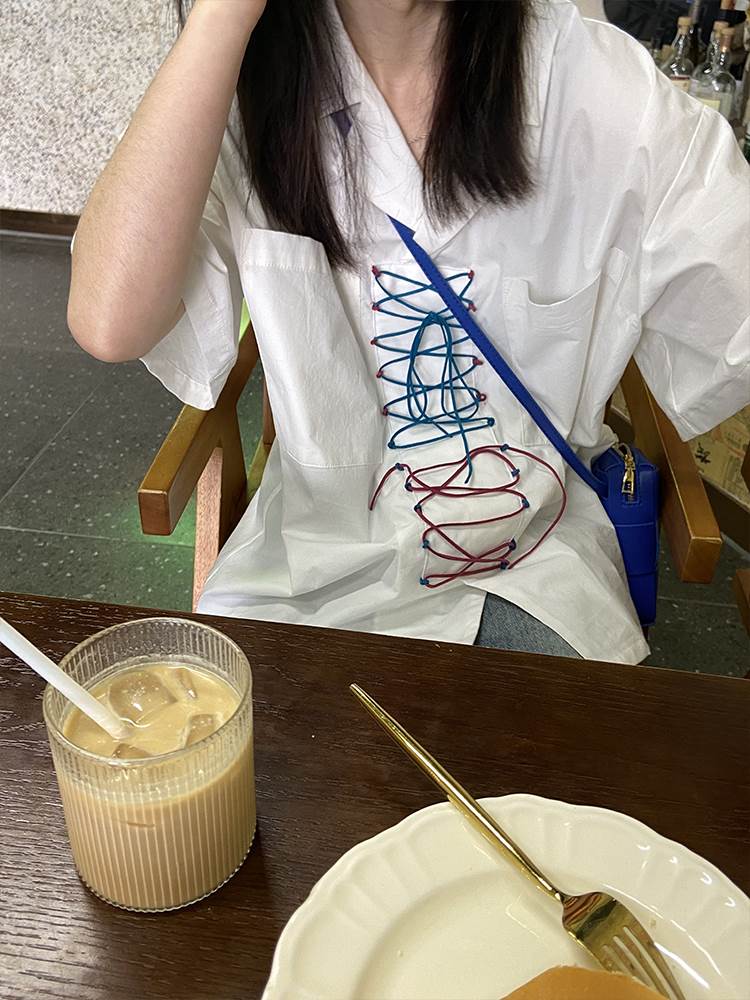 Small Crowd Design Sense Strap Shirt Loose 100 Hitch 2022 New Women's Fashion Summer Trendy Short Sleeve Blouse Shirt Woman