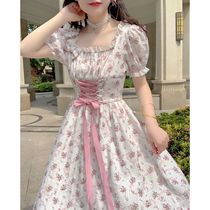 Summer Peaches French Heavy Industry Bow High Waist Slim Strap Long Dress