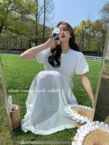 French First Love Skirt Hollowed-out Holiday Wind Super Fairy Femininity Bubble sleeves Long dress High waist Liandress Girl