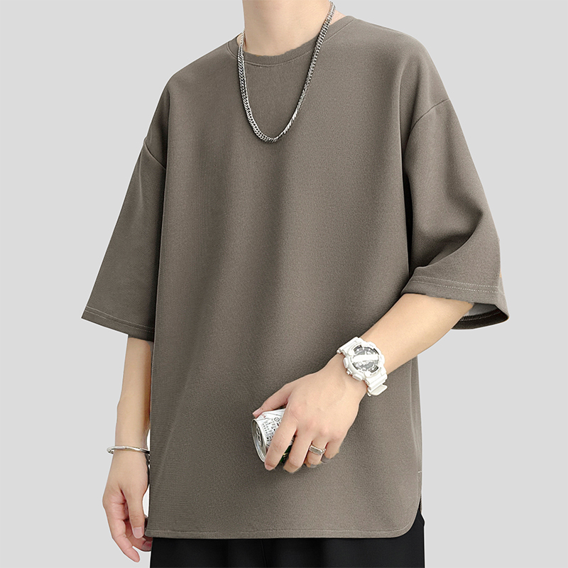 Arc Hem T-Shirt Men's Short-Sleeved Summer Loose Solid Color Simple Side Slit T-Shirt Trendy Versatile Casual Top Arc Hem T-Shirt Men's Short-Sleeved Summer Loose Solid Color Simple Side Slit T-Shirt Trendy Versatile Casual Top
