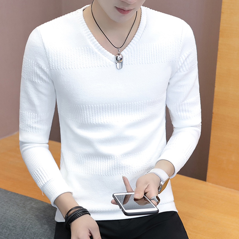 V-Neck Sweater Men's Spring and Autumn 2026 New Casual Trendy Pure White Knitted Base Shirt Men's Long-Sleeve T-Shirt V-Neck Sweater Men's Spring and Autumn 2026 New Casual Trendy Pure White Knitted Base Shirt Men's Long-Sleeve T-Shirt