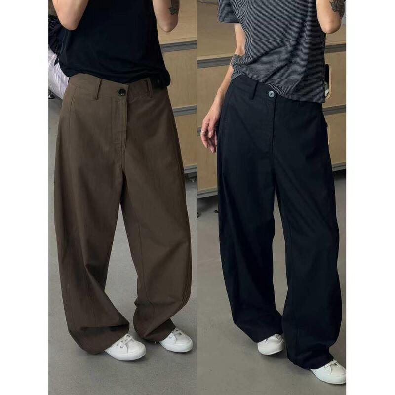 Qinzi Lightweight and Cool Tencel Cotton Loose Straight Casual Black Summer Thin Long Pants Wide Leg Pants for Women Q568