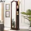 American solid wood full-length mirror Full-length floor-to-ceiling mirror European retro dressing mirror Bedroom vertical storage rotating coat rack