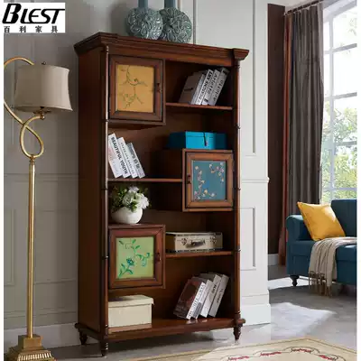 American painted solid wood bookcase Mediterranean old wine cabinet log whole cabinet living room storage rack