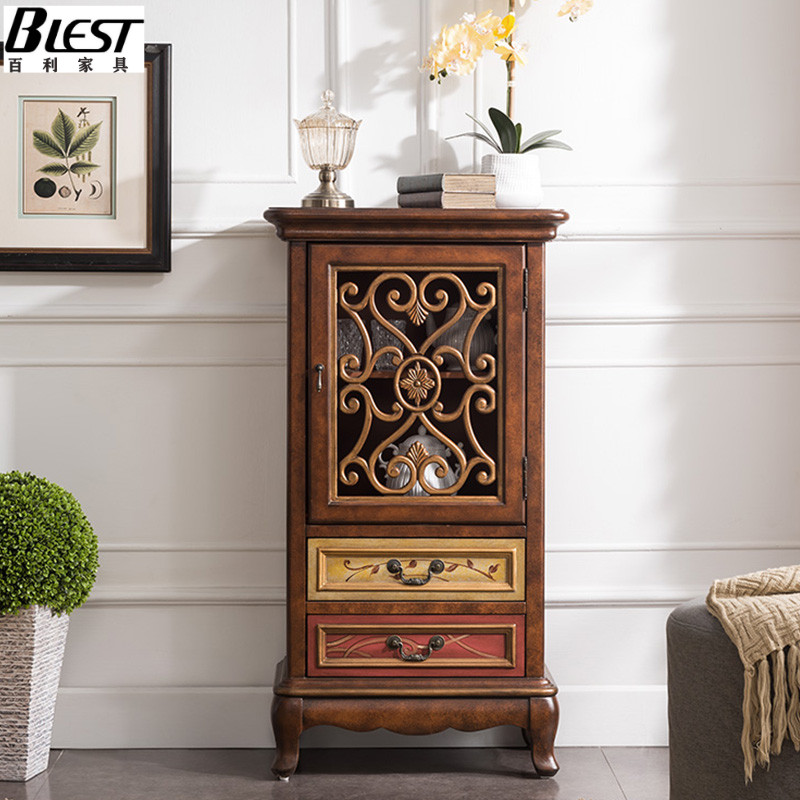 American-style solid wood sideboard painted living room tea side cabinet small apartment living room wine cabinet bedroom simple storage cabinet