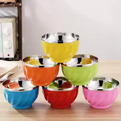 Stainless steel tableware family meal bowl household set anti-scalding heat insulation eating bowl large split anti-drop color Bowl