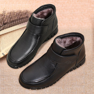 Middle-Aged and Elderly Women's Winter Genuine Leather Soft-Soled Non-Slip Warm Plush Thickened Short Boots