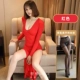 8031 [красная] боковая щель длинная юбка+открытые промежности чулки