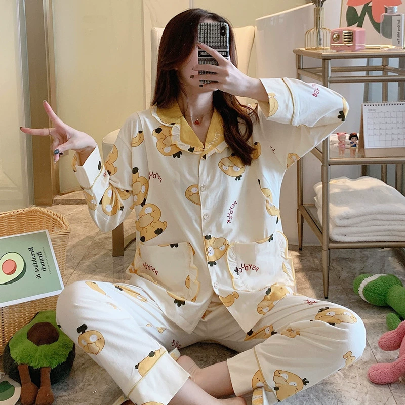 Bộ đồ ngủ của phụ nữ mùa xuân và mùa thu quần áo bằng vải cotton tinh khiết cho mùa hè và tháng 8 bộ đồ ngủ mỏng sau sinh phụ nữ mang thai cho con bú quần áo cho con bú - Giải trí mặc / Mum mặc