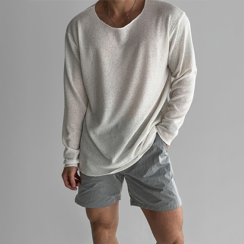 Round Neck Lightweight Breathable Sun Protection Shirt for Men, New Autumn Style, Lazy and Relaxed, Loose Knitted Long-Sleeved Blouse T-Shirt Round Neck Lightweight Breathable Sun Protection Shirt for Men, New Autumn Style, Lazy and Relaxed, Loose Knitted Long-Sleeved Blouse T-Shirt