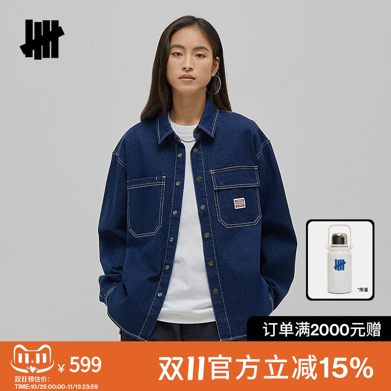 Undefeated Five-Stripe Official Summer Workwear Pocket Denim Long-Sleeve Shirt Unisex American Street Style