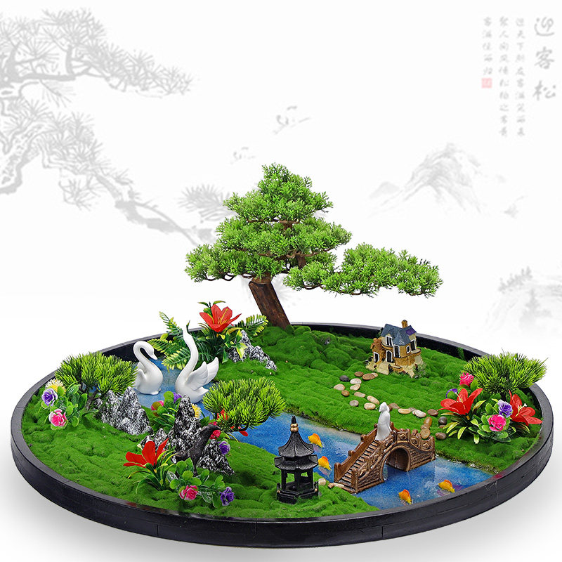 Hotel round table middle decoration light luxury turntable decoration high-end desktop landscaping handmade new Chinese table flower arrangement - Taobao