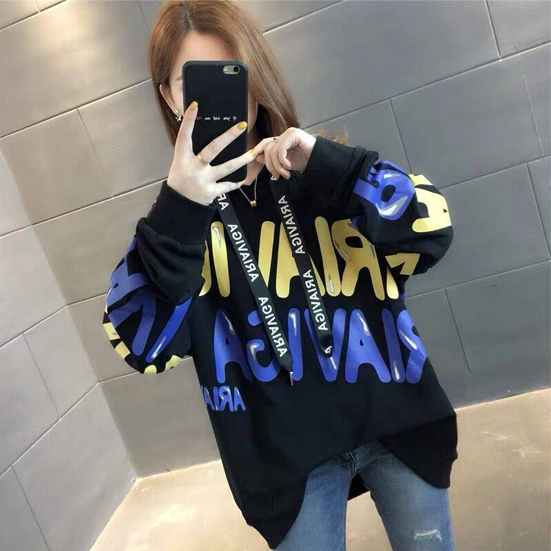 Loose sweater women's spring and autumn thin pullover 2020 new Korean version of the large size letter printing hooded jacket jacket tide