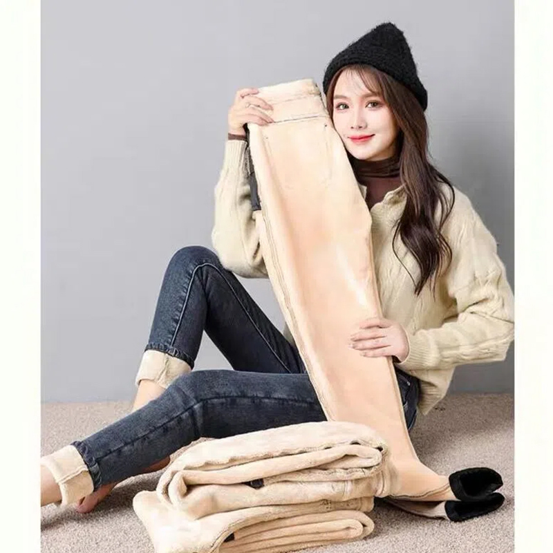 Velvet Thickeneded Super High-Waisted Jeans for Women Slimming Look Spring, Autumn and Winter Tight Boots Nine-Point Pencil Slim Fit Small Feet Elastic Velvet Thickeneded Super High-Waisted Jeans for Women Slimming Look Spring, Autumn and Winter Tight Boots Nine-Point Pencil Slim Fit Small Feet Elastic