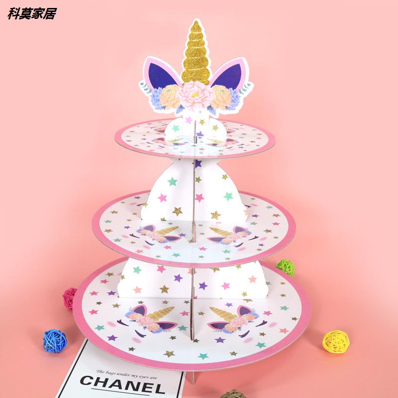 Eurostyle Cartoon Disposable Paper Unicorn Cake Shelf Triple Dessert Rack Nursery Wedding Birthday Party Supplies
