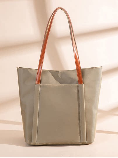 配牛皮牛津布大包通勤竖款尼龙单肩包女帆布文件手提包文艺托特包